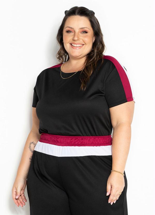 Blusa Preta com Contrastes Plus Size