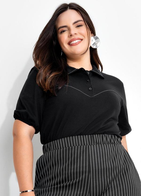 Blusa Preta em Malha de Algodão