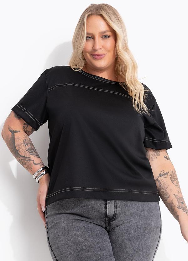 Blusa Preta em Malha de Poliéster
