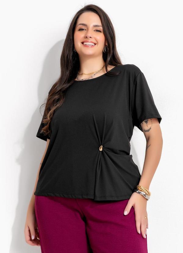 Blusa Preta em Malha Fria com Aplique