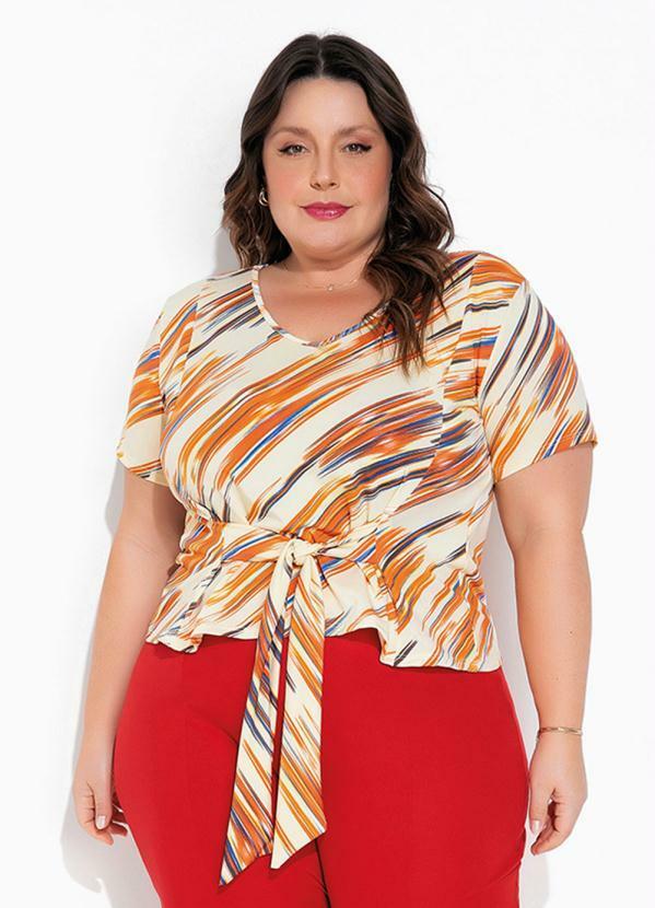 Blusa Rajada Amarela com Amarração Plus Size