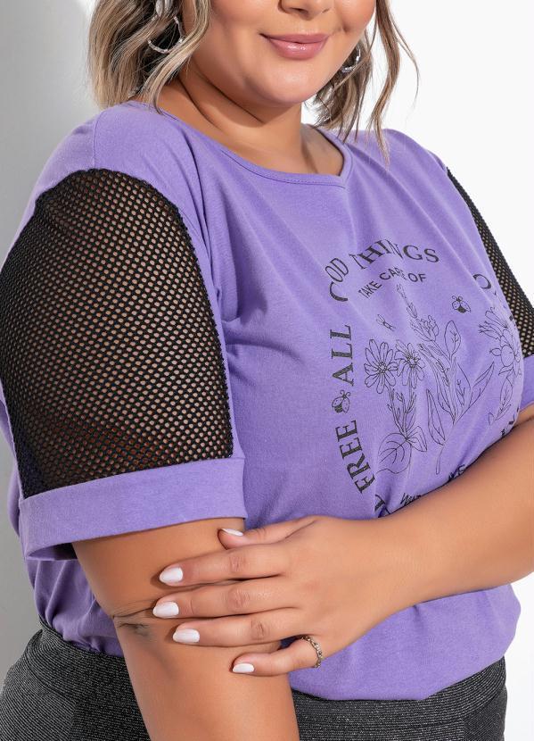 Blusa Roxa com Recorte nas Mangas Plus Size