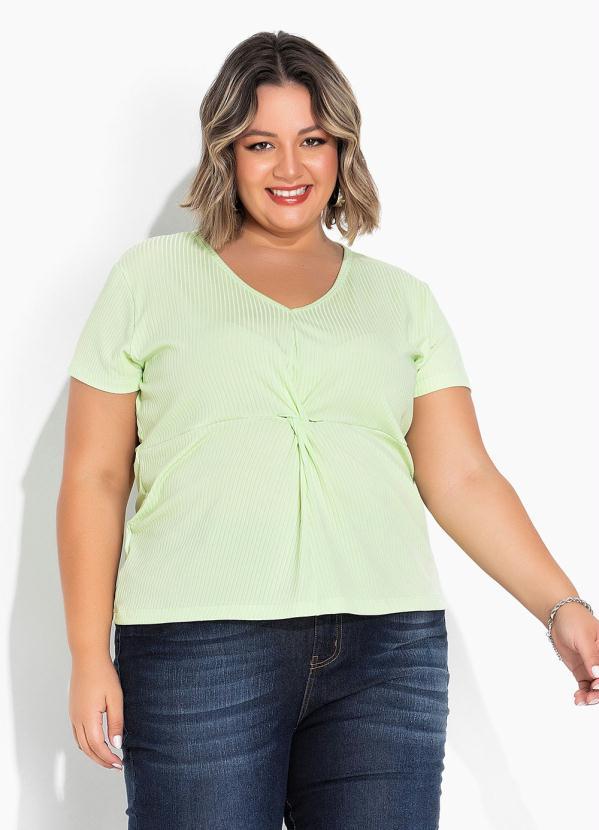 Blusa Verde Clara com Torção na Frente Plus Size