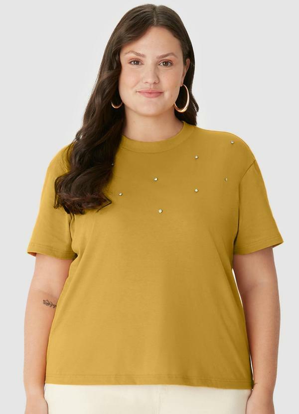 Camiseta Box em Malha PlusAmarelo Mostarda