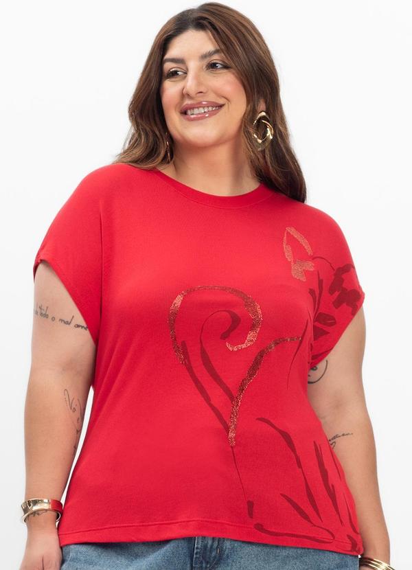 Camiseta Feminina Plus Size Vermelho
