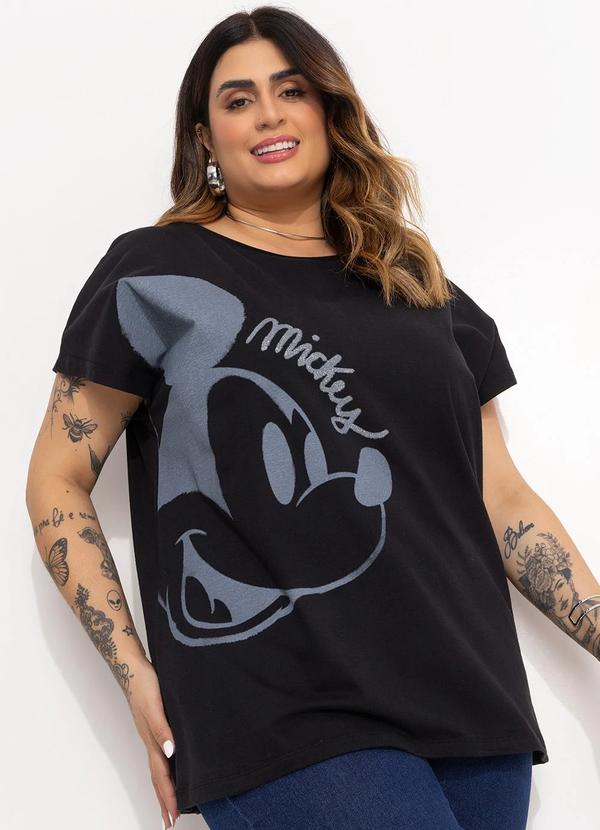 Camiseta Preto em Malha de Algodão Penteado