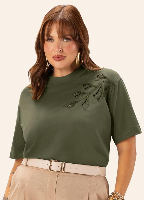 T Shirt Feminina Plus Bordado Verde