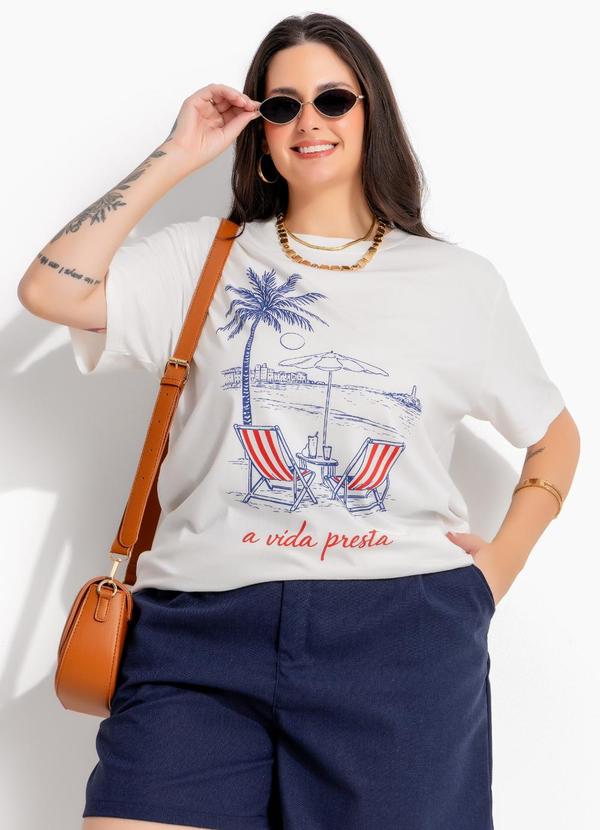 T-Shirt Off White em Algodão Penteado