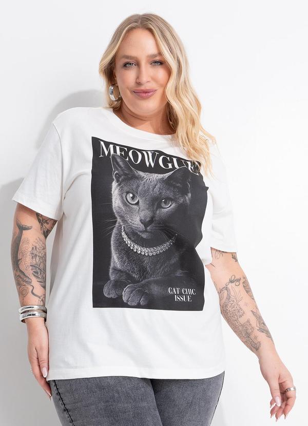 T-Shirt Gato Off White em Malha de Algodão