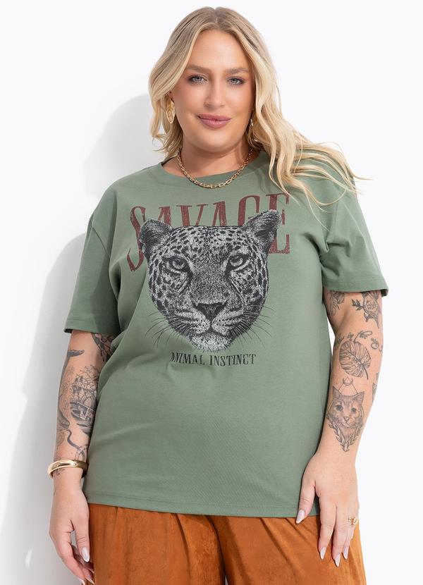 T-Shirt Verde Oliva em Algodão Penteado