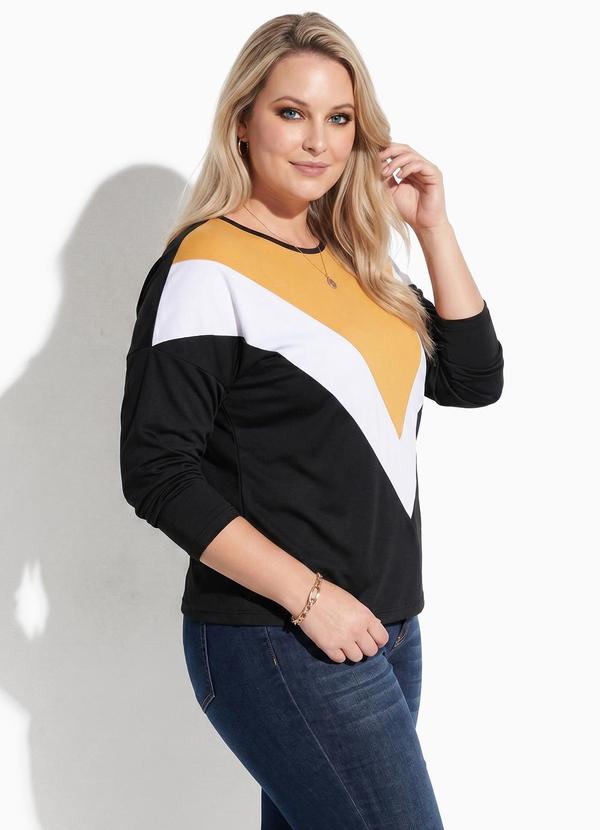 Blusa Ampla Manga Longa Preta Plus Size