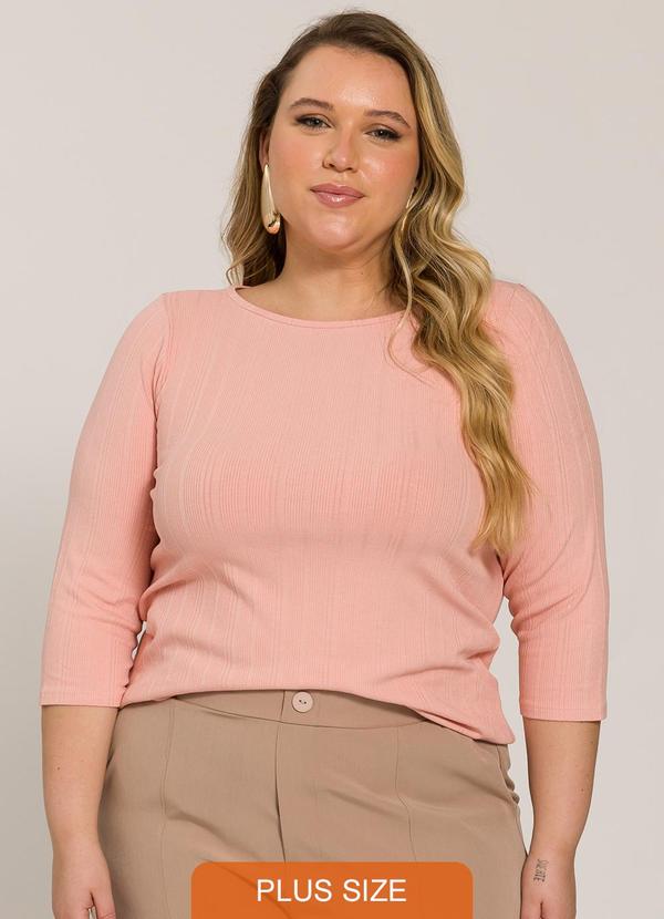 Blusa Canelada Manga 3/4 Rosa