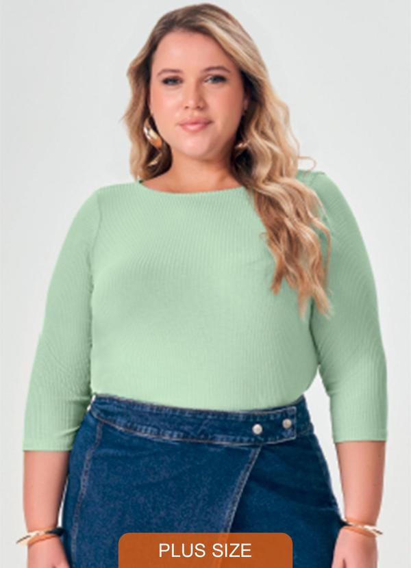 Blusa Canelada Manga 3/4 Verde