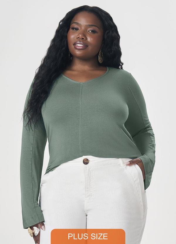 Blusa Decote V de Manga Longa Verde