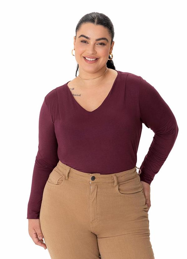 Blusa Evasê em Malha Viscose Plus Bordô