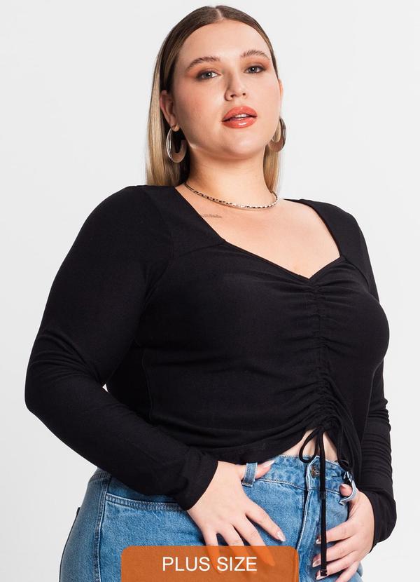 Blusa Feminina Manga Longa em Viscose Preto