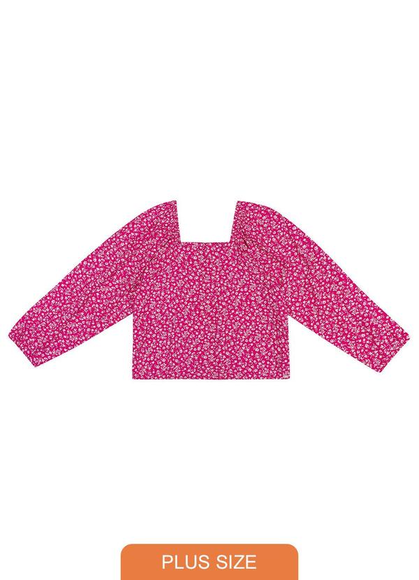 Vista 2 Blusa Feminina Manga Longa Estampado Flores Rosa Maelle Maelle