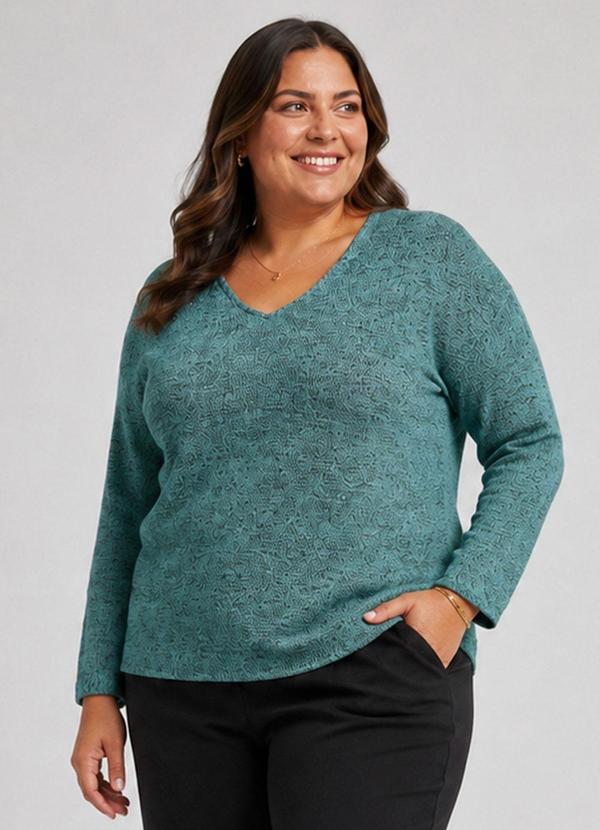 Blusa Feminina Plus Decote em V Verde
