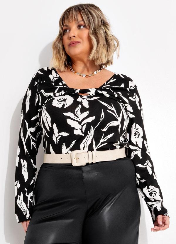 Blusa Folhagem Dark em Malha de Viscose