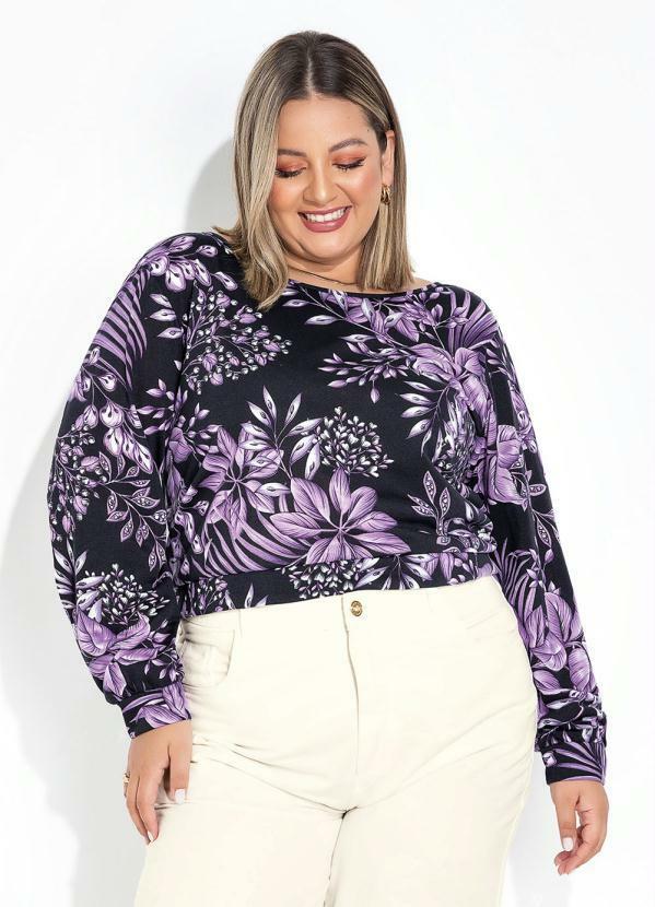 Blusa Folhas Roxa com Costas Vazadas Plus Size