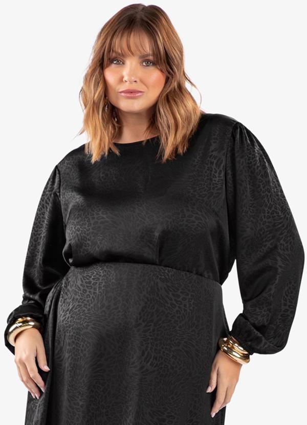 Blusa Manga Bufante Plus Size Preto