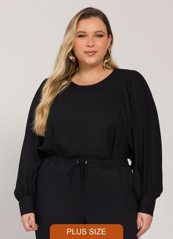 Blusa Manga Longa com Pregas nos Ombros Preto