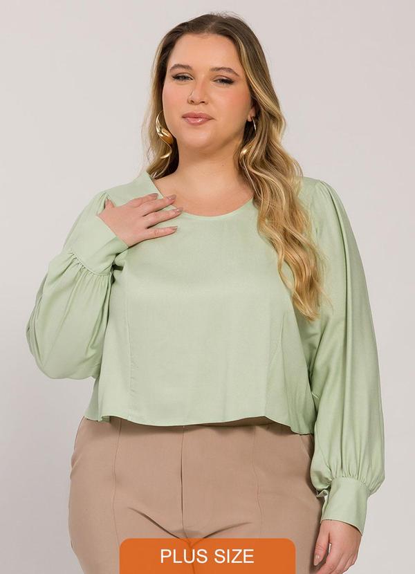 Blusa Manga Longa com Pregas nos Ombros Verde