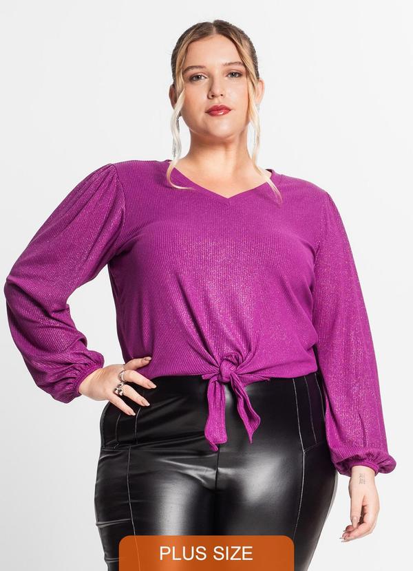 Vista 2 Blusa Manga Longa em Ribana Canelada Roxo Secret Glam Secret Glam