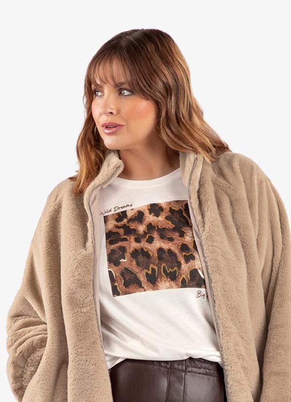 Blusa Manga Longa Estampa Plus Size Bege