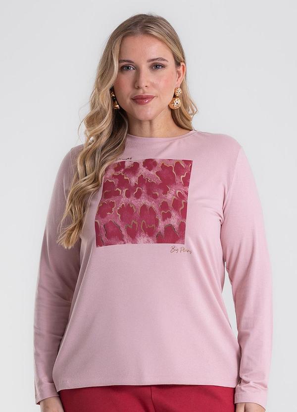 Blusa Manga Longa Estampa Plus Size Rosa