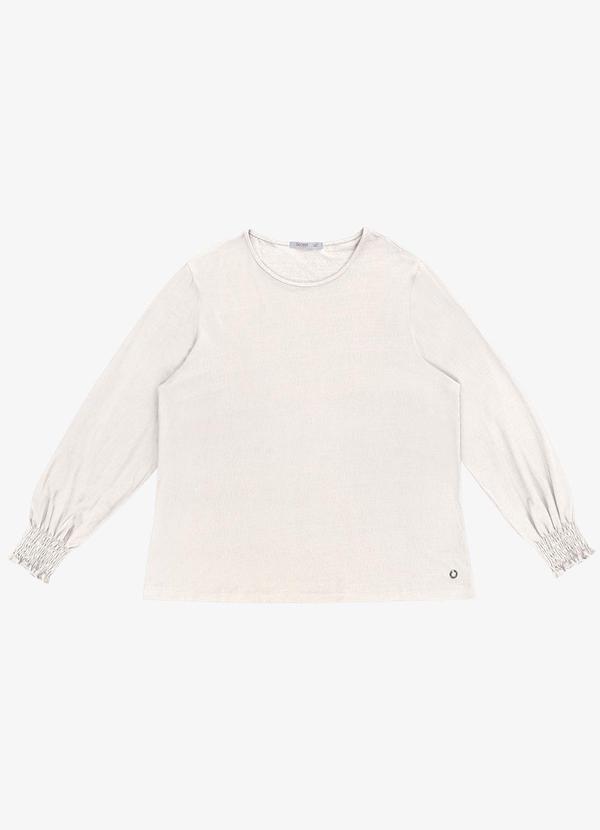 Blusa Manga Longa Lastex Plus Size Bege