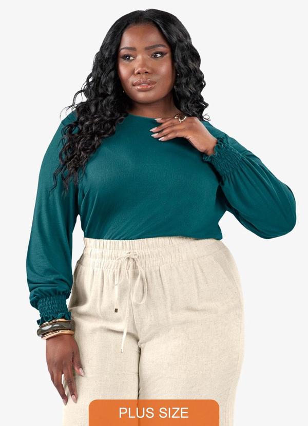 Blusa Manga Longa Lastex Plus Size Verde