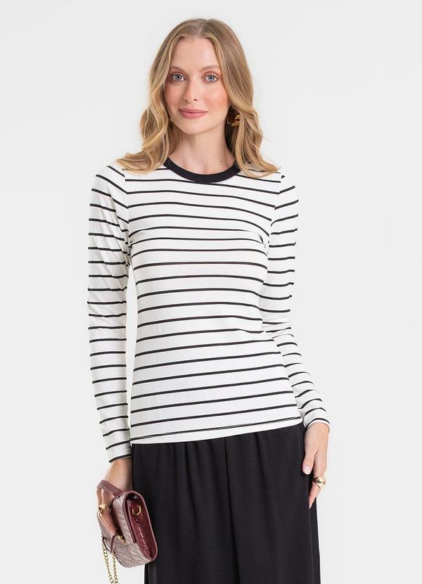 Blusa Manga Longa Listrada Plus Marrom