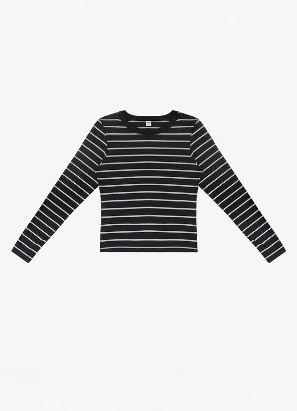 Blusa Manga Longa Listrada Plus Preto