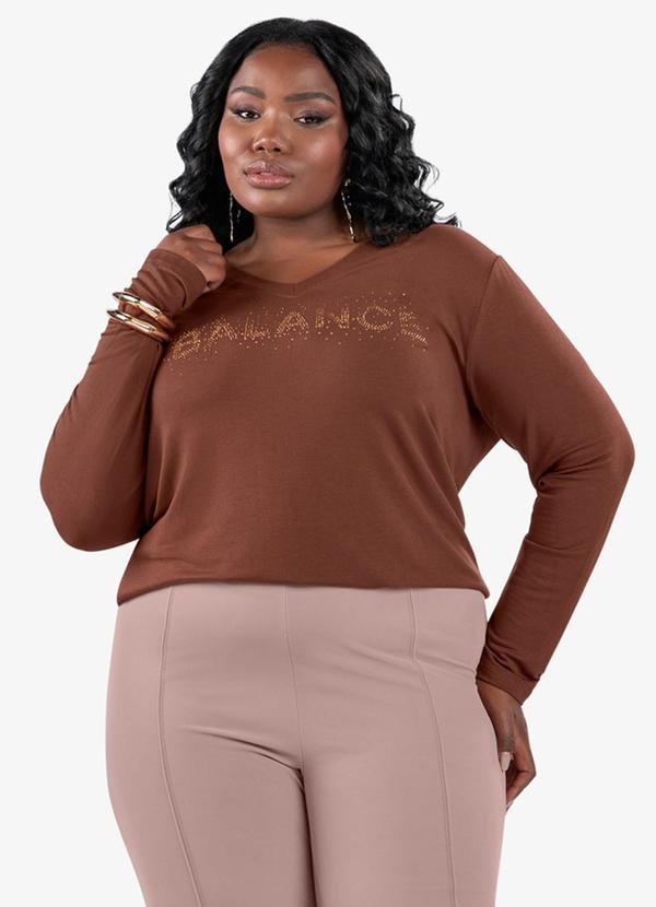 Blusa Manga Longa Plus Size Marrom