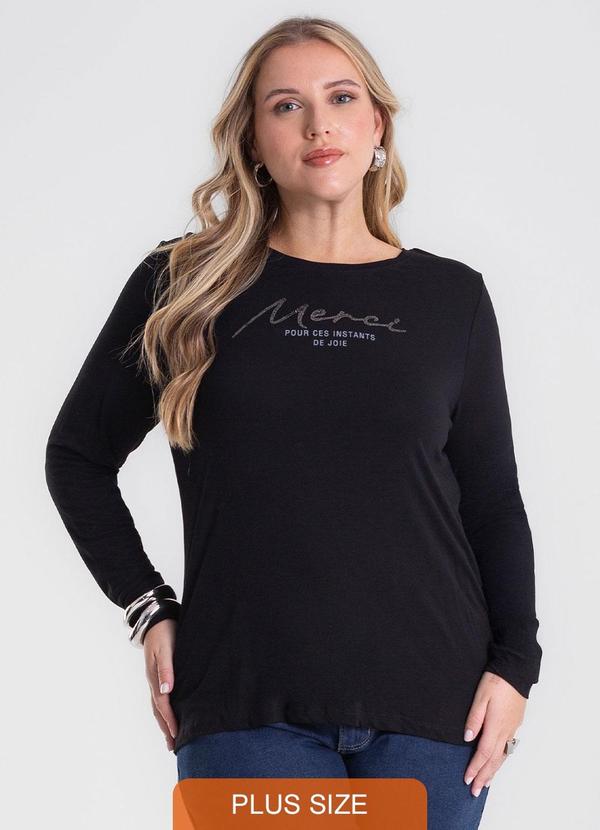 Blusa Manga Longa Plus Size Preto