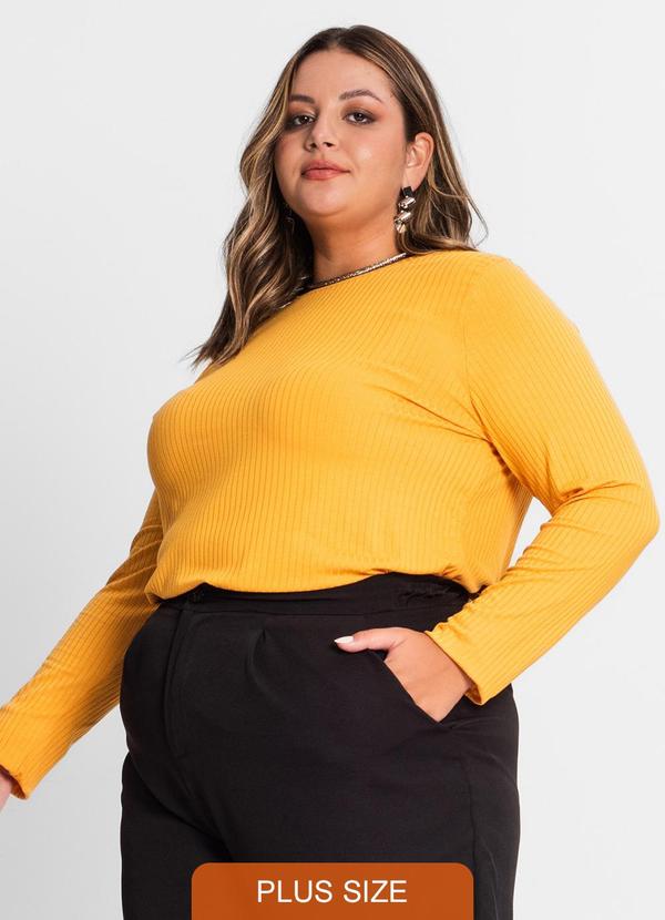 Blusa Manga Longa Ribana Canelada Amarelo