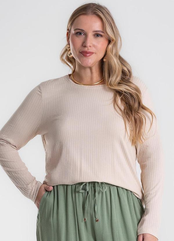 Blusa Manga Longa Ribana Canelada Bege