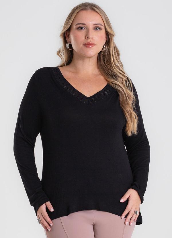 Blusa Manga Longa Visco Plus Size Preto