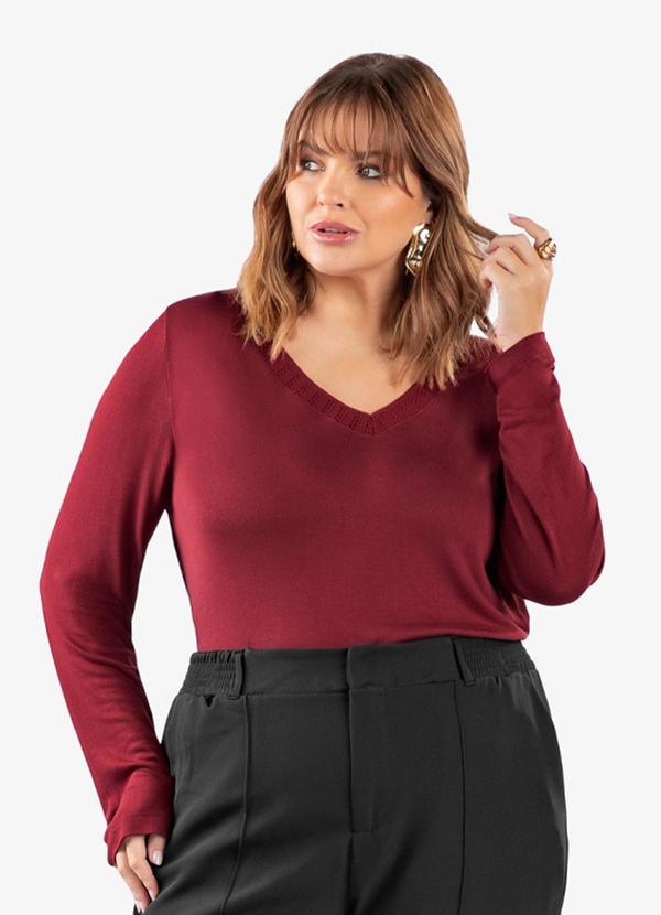 Blusa Manga Longa Visco Plus Size Vermelho
