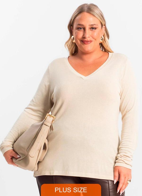 Blusa Manga Longa Visco Tricot Bege