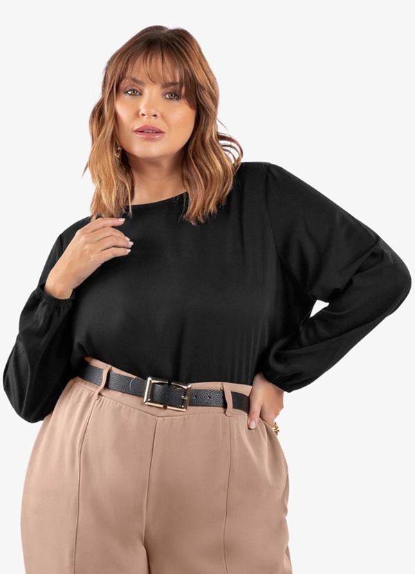 Blusa Manga Longa Viscose Plus Size Preto
