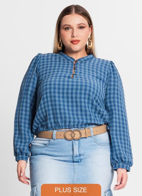 Blusa Plus Size em Air Flow Xadrez Azul