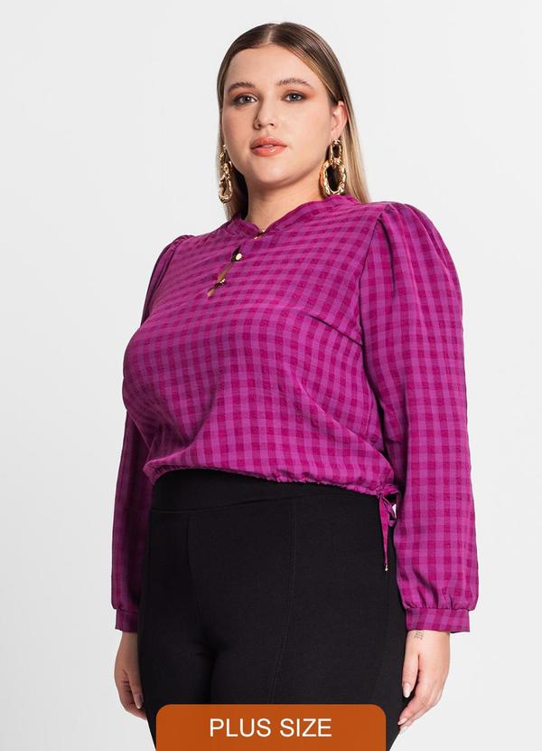 Blusa Plus Size em Air Flow Xadrez Roxo