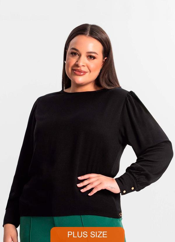 Blusa Plus Size Feminina Manga Longa Preto