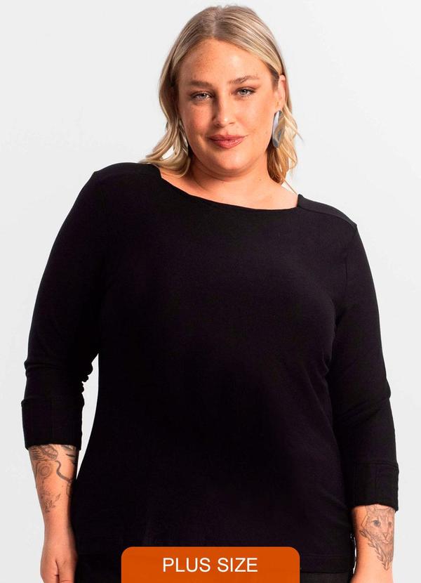 Blusa Plus Size Manga 3/4 Preto