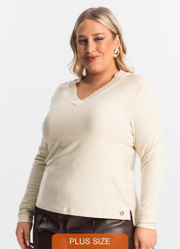 Blusa Plus Size Manga Longa Feminina Bege