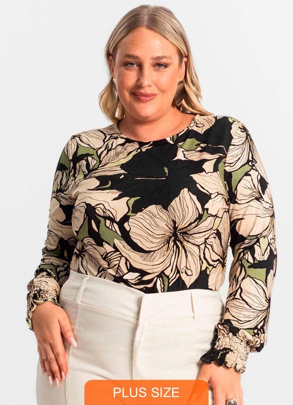 Blusa Plus Size Manga Longa Feminina Verde