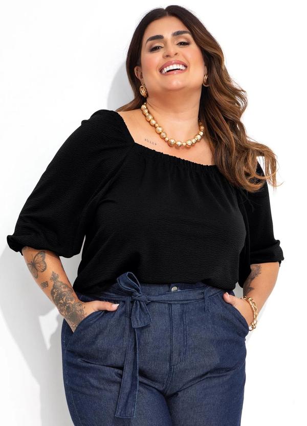 Blusa Preta em Malha Anarruga