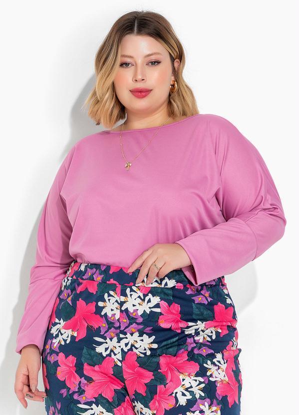 Blusa Rosa com Mangas Longas Plus Size